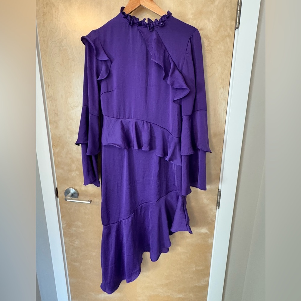 Miss Selfridge Purple Asymmetrical Ruffled Cocktail Dress